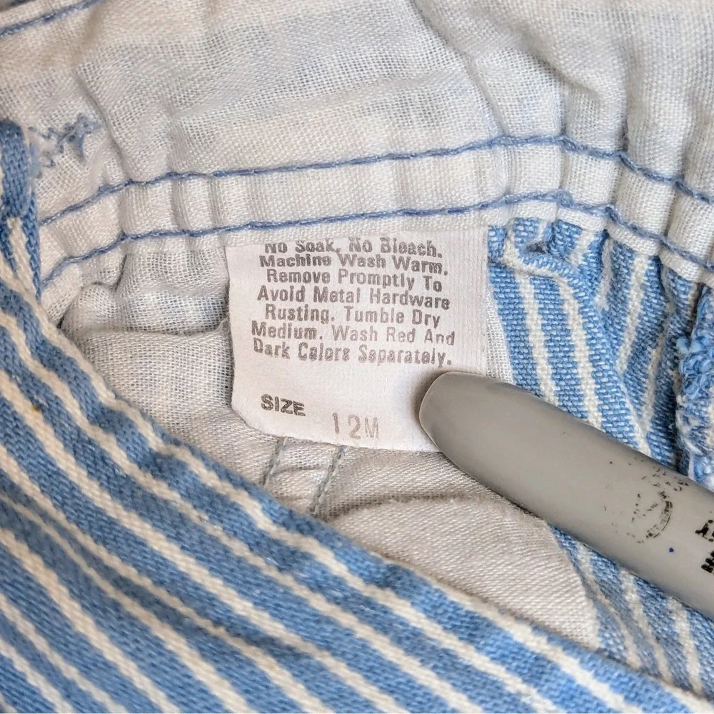 Vintage Osh Kosh‎ Overalls 80s Light Blue White Stripe Easter Flaws 12 Months